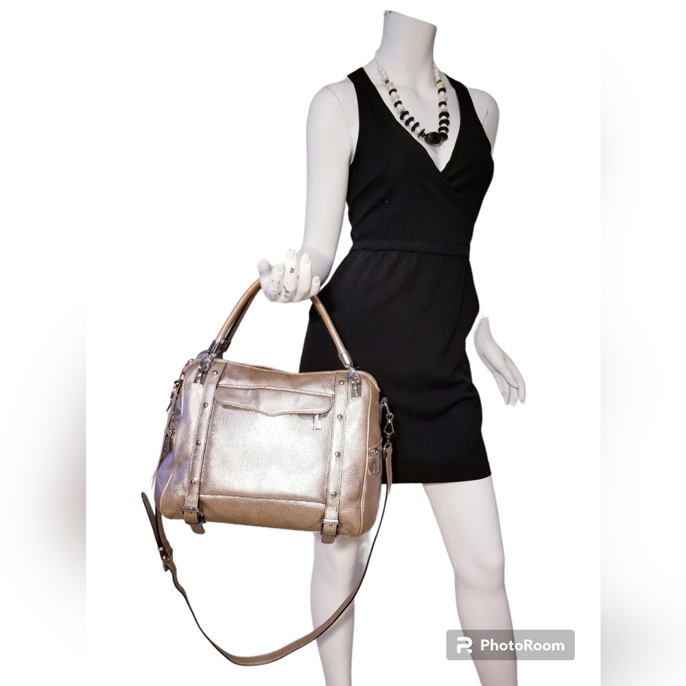 Rebecca Minkoff gold leather doctor satchel purse shoulder strap hand bag euc